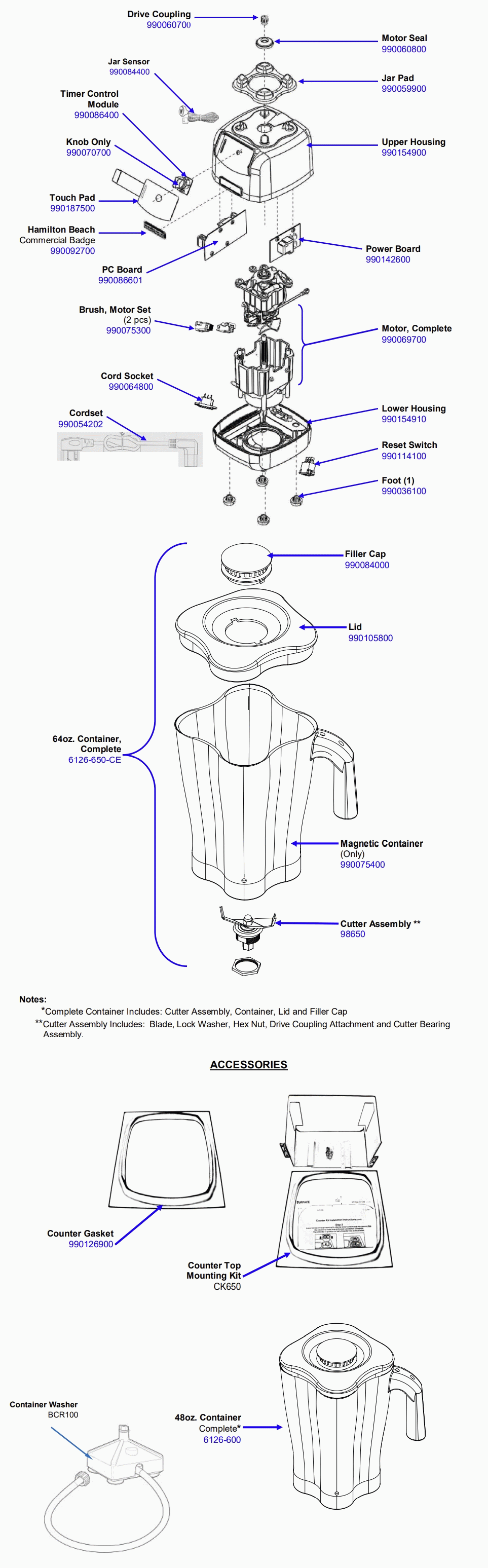 Diagram Diagram and Parts List for HBH650-UK-N  Hamilton Beach Blender